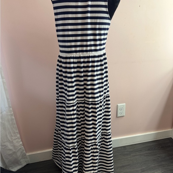 J.Crew Navy White Stripe Sleeveless Maxi Dress Tiered Medium - Picture 3 of 4